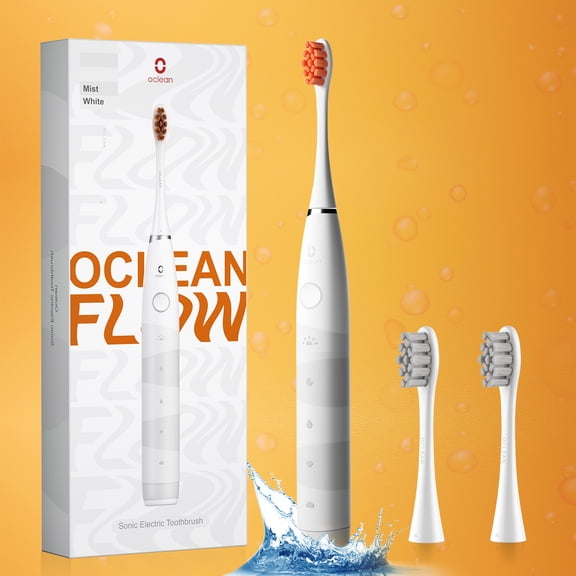 Oclean Flow Sonic Electric Toothbrush with 5 Modes and 3 Heads, Waterproof Power Toothbrush for Adults Travel, White