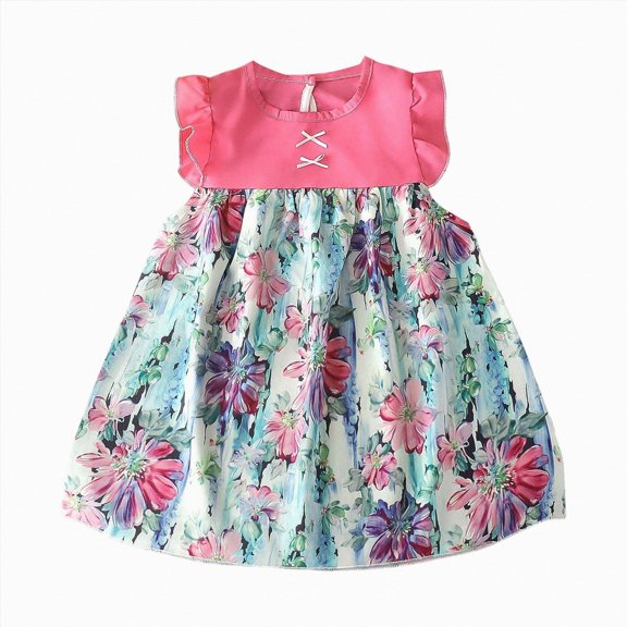 KPOPLK Toddler Baby Girl Dresses Sleeveless Little Kid Solid Summer Beach Sundress Party Hawaii Outfits(5-6 Years,Hot Pink)