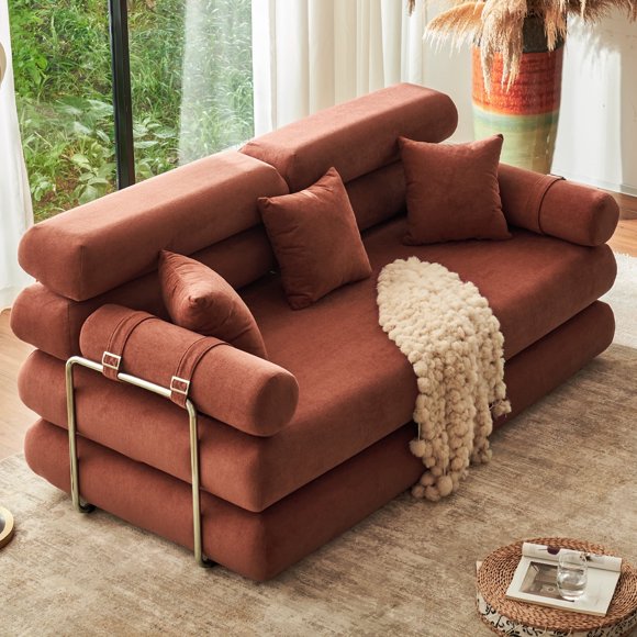 YINIX 78.7" Sofa Bed with 3 Pillows, 3 Seater Sofa Couch for Living Room, No Assembly Required, Orange