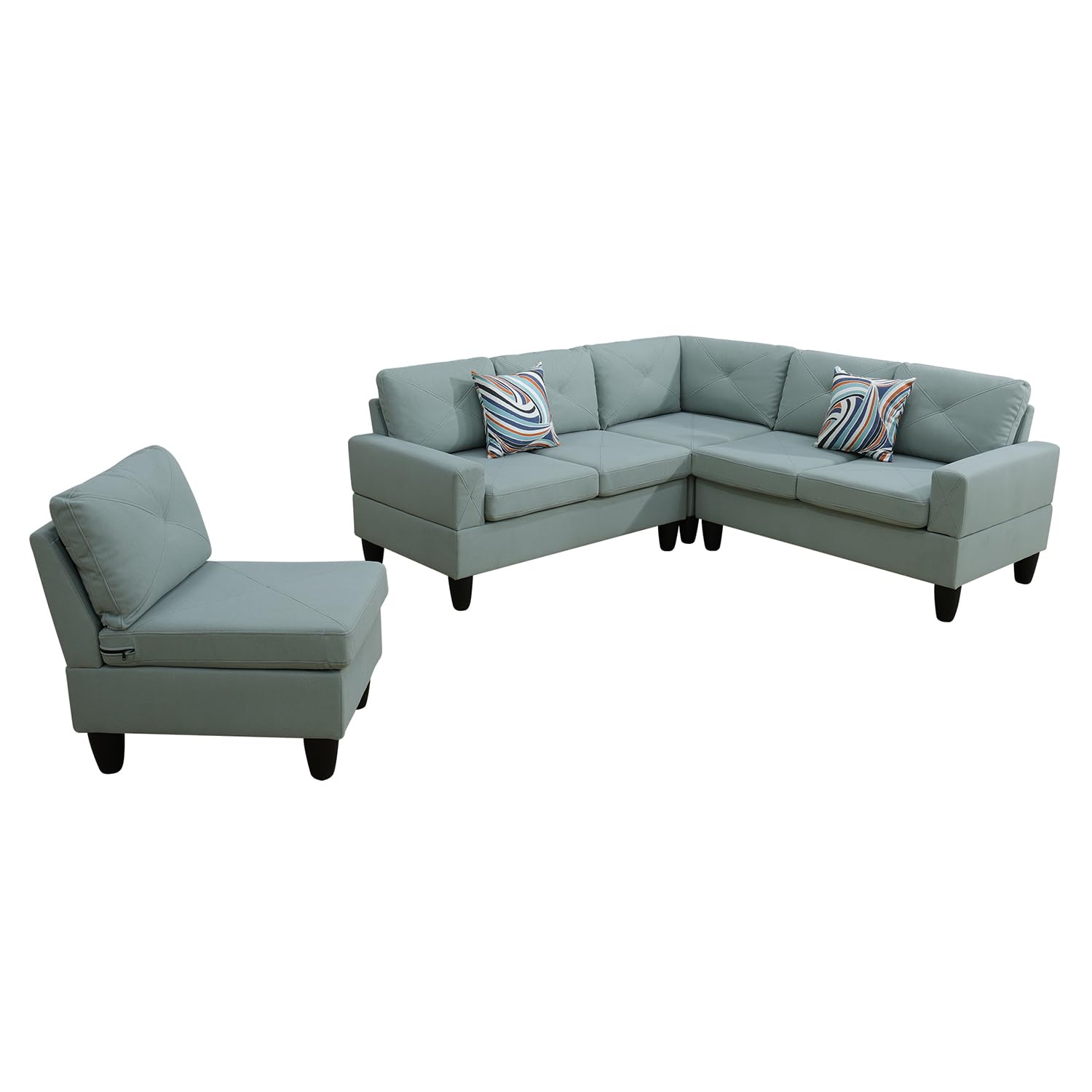 4-Piece Couch Living Room Sofa Set, 6 Seater Modular Sectional Couch L Shaped Corner Sofa, Pale Green