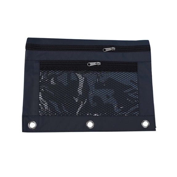 Huiing Black 3 Ring Zipper soft Pencil Pouch with Double Zippers, Tpu-Coated Nylon Reinforced Metal Grommets Zipper Supply Bags, Clutch Pencil Holder, Tear-Resistant
