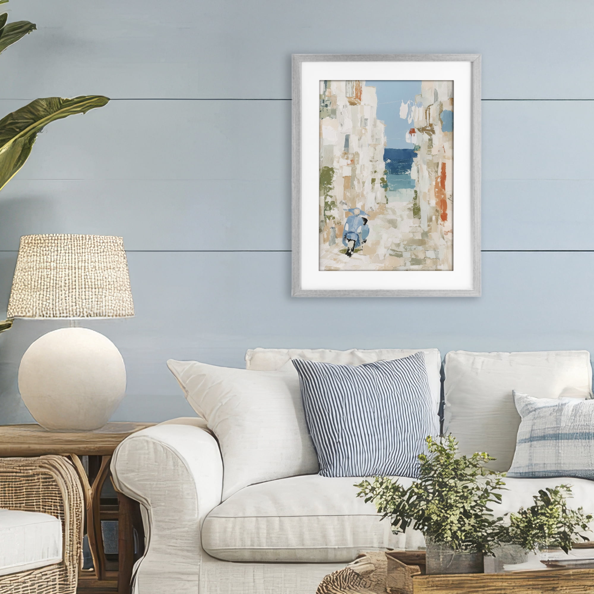 Stupell Industries Narrow Alley with Vespa Gray Framed Print Under Glass, design by Chromatic Storm Studio