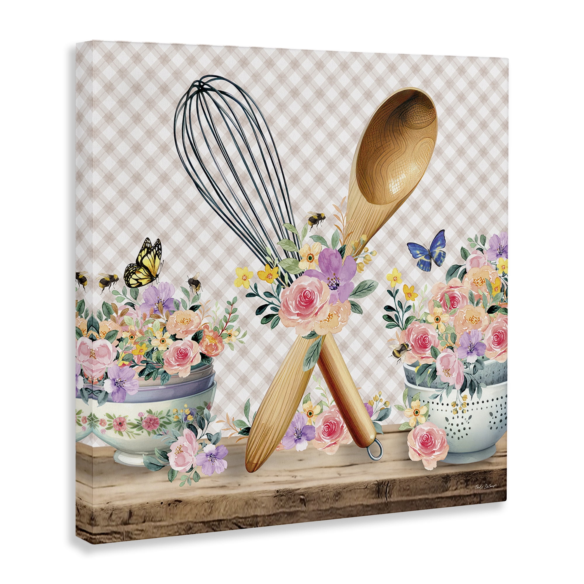 Stupell Industries Crossed Utensils on Gingham Food & Beverage Painting Wrapped Canvas Art Print Wall Art, 17 x 17