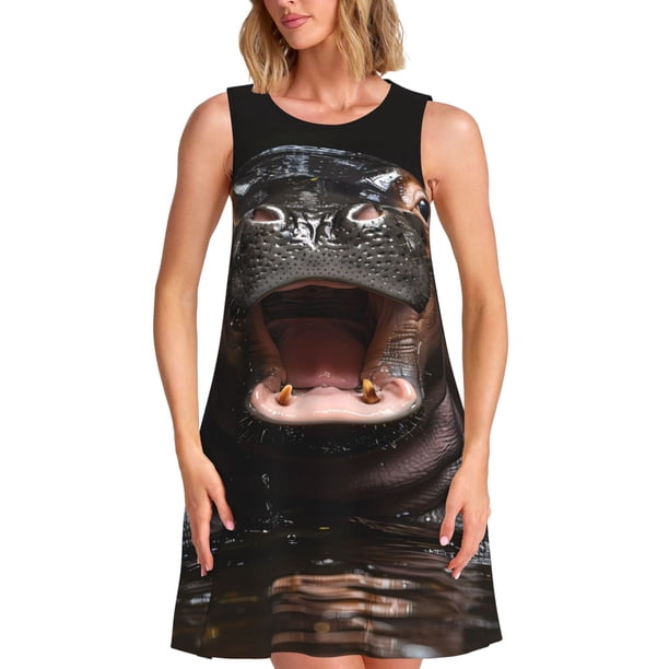 Disketp Playful Baby Hippo Splash para Vestido sin Mangas para Mujeres, Vestidos de Verano para Mujeres, Casual y Holgado para la Playa