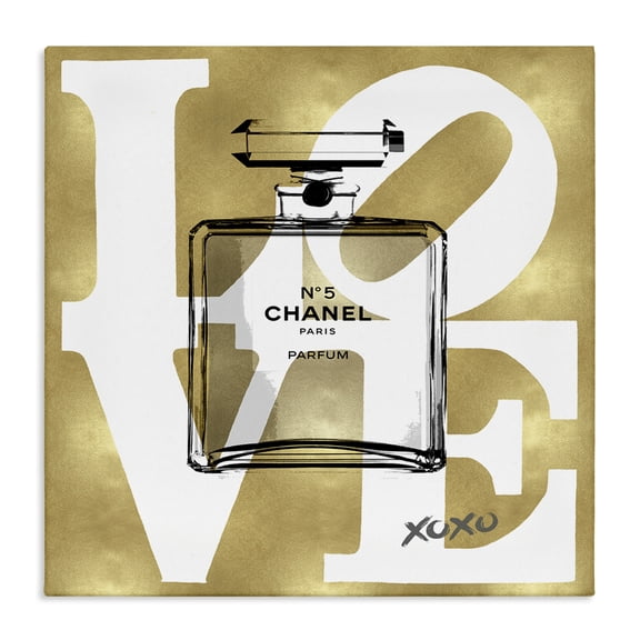 Stupell Industries Gold & White Love Perfume Fashion Painting Wrapped Canvas Art Print Wall Art, 17 x 17