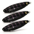 thumbnail image 2 of Señuelos de pesca en forma de gusano - 3 unidades en color negro con rayas moradas, material de caucho de silicona resistente, 2 of 6