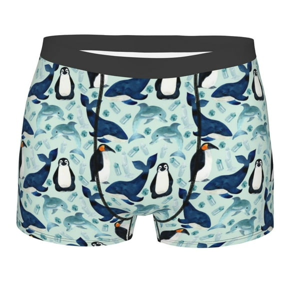 Balery Penguins Whales Men's Boxer Briefs, Soft and Breathable Cotton Underwear with nylon Waistband-Small