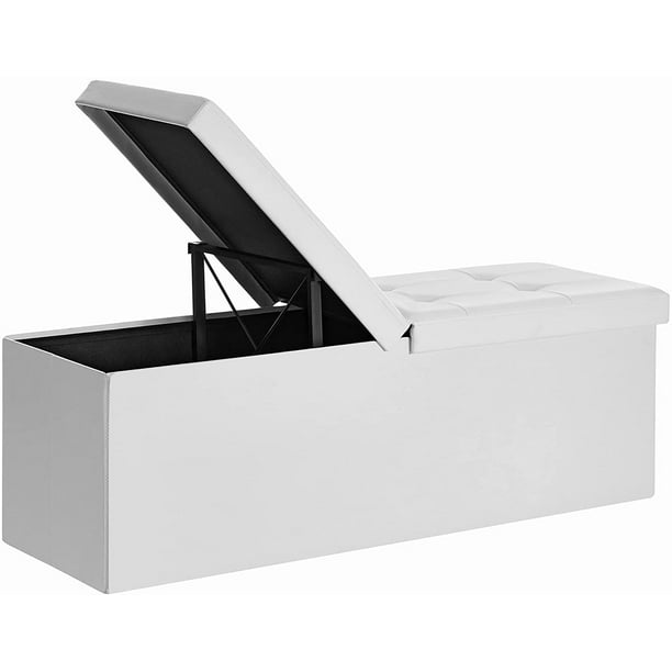 SONGMICS 43" Folding Storage Ottoman Bench White Ottoman with Storage
