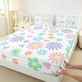 thumbnail image 3 of jejeloiu Colorful Daisy Blossom Full Size Sheets,Kawaii Cute Flowers Bed Sheets,Cartoon Floral Sheet Sets For Kids,Microfiber Bedroom Decor,4pcs, 3 of 7