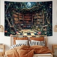 thumbnail image 5 of Fantasy Forest Tapestry Aesthetic, Witchy Fairy Mushroom Moon Vintage Library Nature Tapestry Wall Hanging for Bedroom, Dark Retro Magical Bookshelf Tapestries Poster Dorm Home Decor 80X60Inches, 5 of 5