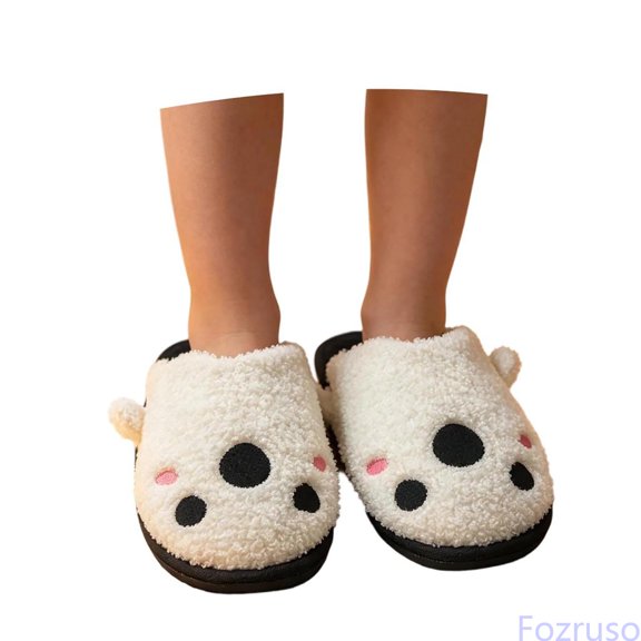 Fozruso Girls Cozy Halloween Printed Indoor Slippers For Kids Closed-Toe Non Slip Winter Warm Home Shoes