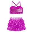 thumbnail image 4 of Doomiva Kids Girls Shiny Sequins Halter Tassel Crop Top with Mini Skirt Set Latin Jazz Salsa Samba Rumba Dance Outfits Hot Pink 6, 4 of 7