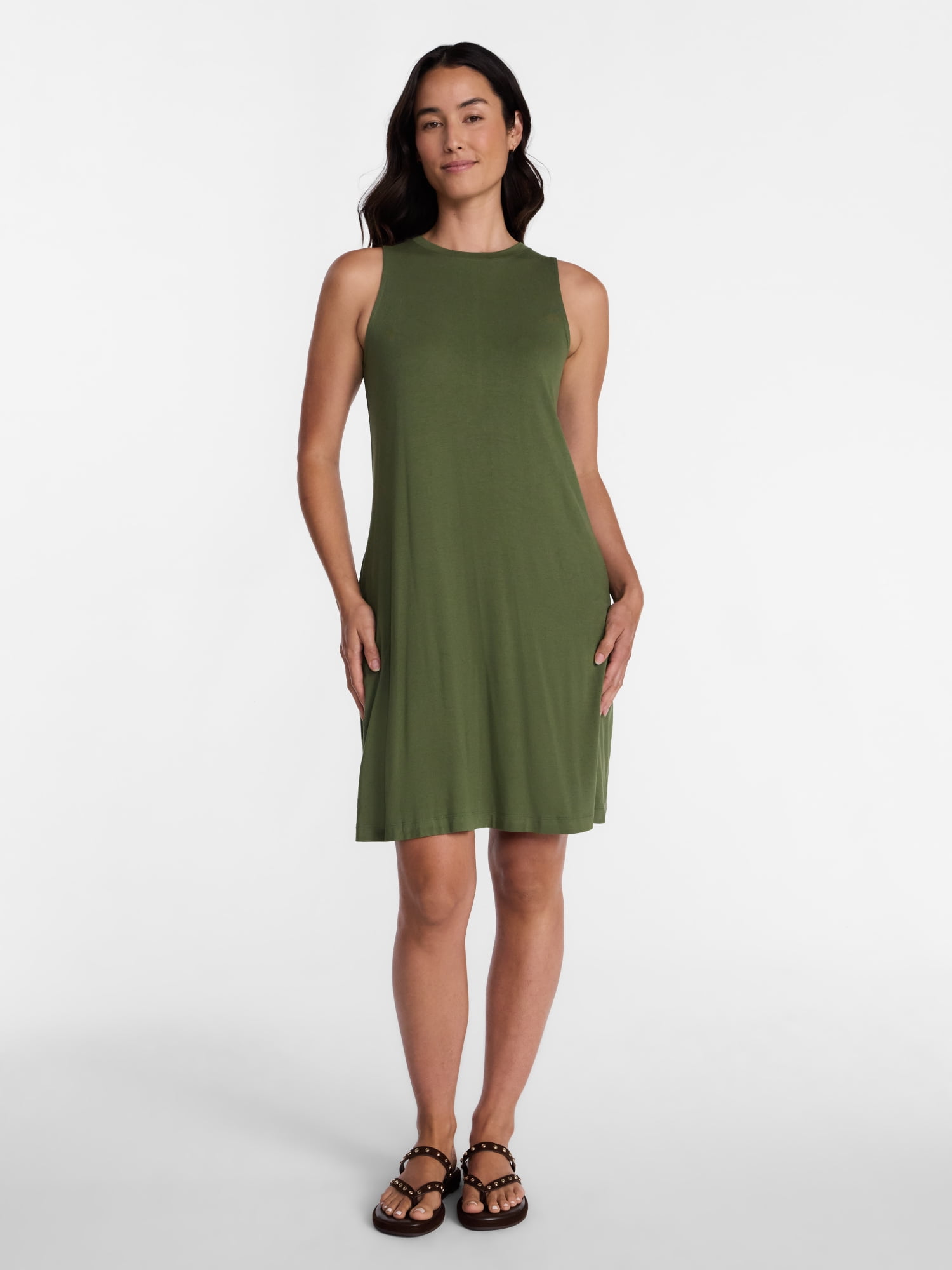 Time and Tru Women’s Sleeveless Knit Swing Dress, Sizes XS-XXXL