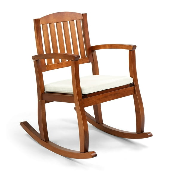 Zimtown Oversized Poplar Wood Outdoor Rocking Chair w/Cushion for Patio Garden Porch, Natural Wood Color