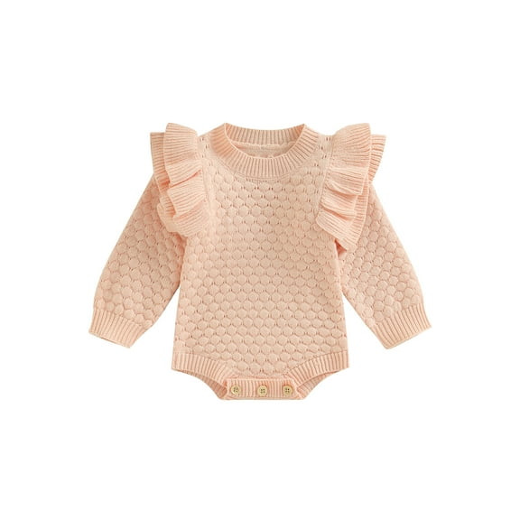 Bagilaanoe Newborn Baby Girl Knitted Rompers Sweater Long Sleeve Bodysuits 6M 12M 18M 24M Infant Casual Ruffle One Piece Short Jumpsuit