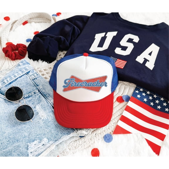 Firecracker Unisex Red, White and, Blue Unisex Foam Trucker Hat