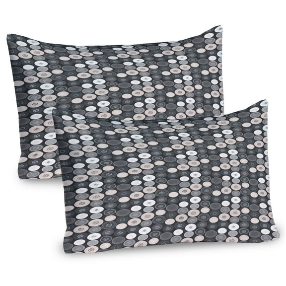 Ambesonne Beige and Grey Pillow Sham 2 Pack, Circles with Dots, 36"x20", Dimgray Pale Salmon