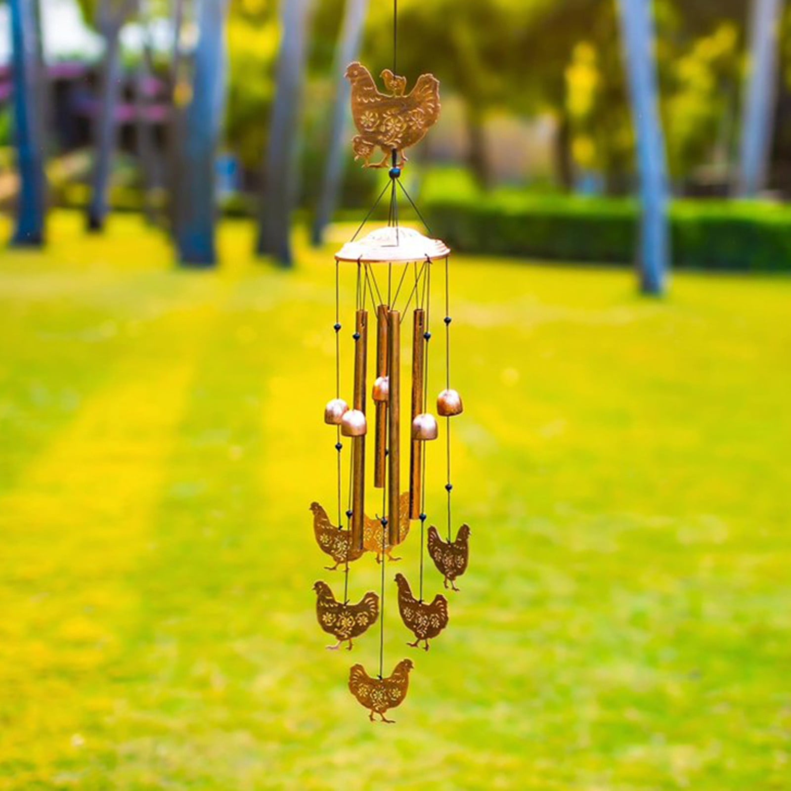 Rooster Shape Metal Wind Chime for Outdoor Garden, Handmade Patio Decor with Melodic Aluminum Tubes, Memorial Gift for Home and Yard