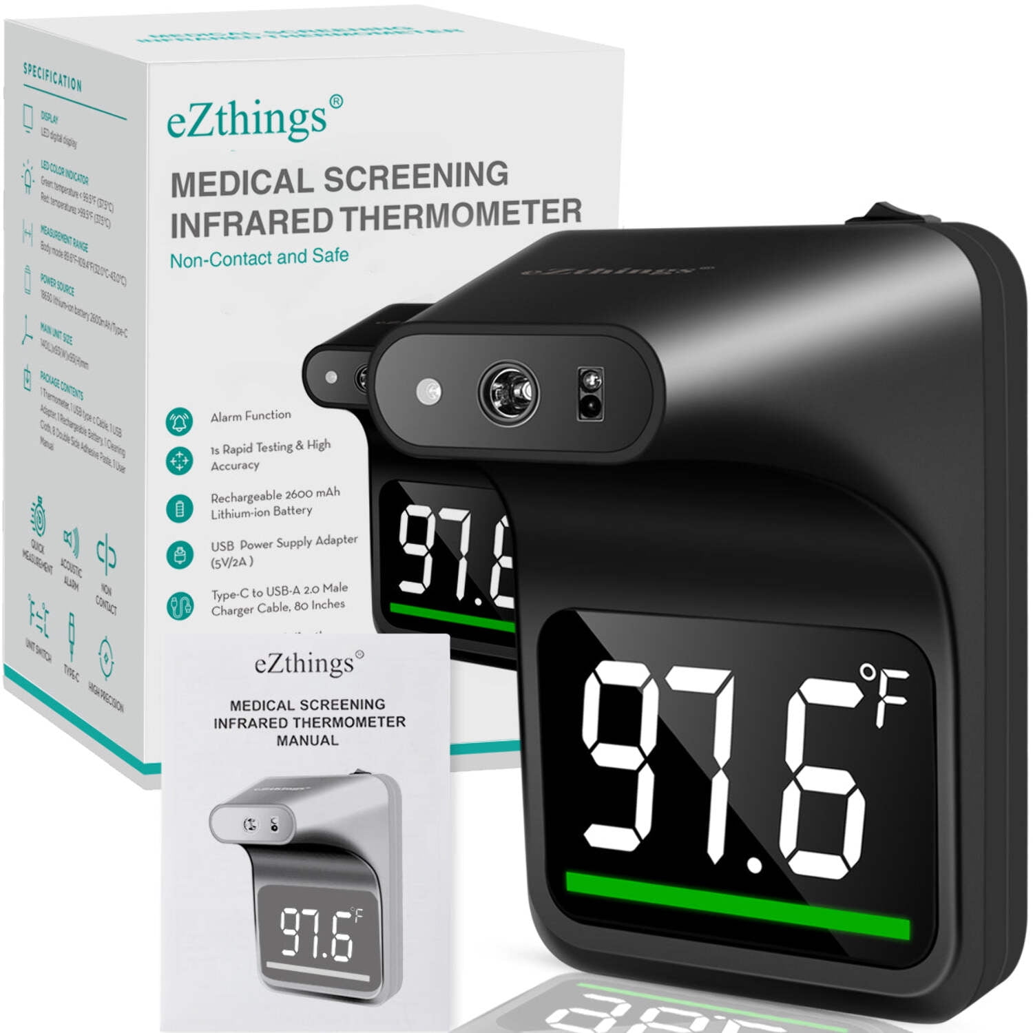eZthings Non Contact Mounted Medical Screening Forehead Thermometer for Physician Offices and Hospitals