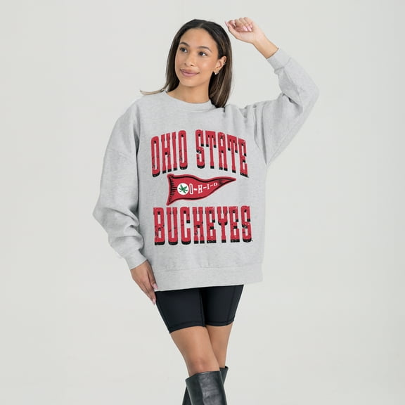 Women's Gameday Couture Ash Ohio State Buckeyes Oversized Pennant Pride Premium Fleece Sweatshirt