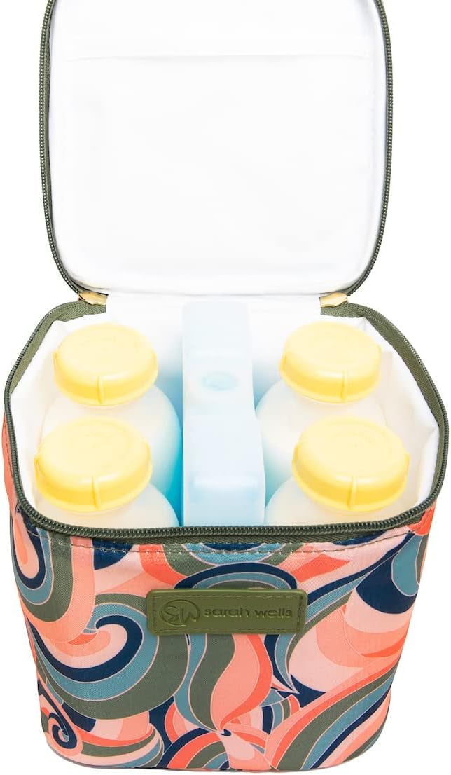Sarah Wells Cold Gold Breast Milk Cooler Bag with Ice Pack, Insulated Storage for Bottles & Pump Parts, Washable (Groovy)