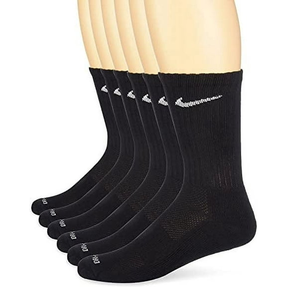 Nike Men's Dri-Fit EverydayPlus Cushioned Crew Socks | Cotton (EverydayPLUS, Black, Medium, 6 Pairs)