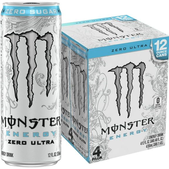 Monster Energy, Zero Ultra, Sugar Free Energy Drink, 4 Pack - 12 Fl Oz