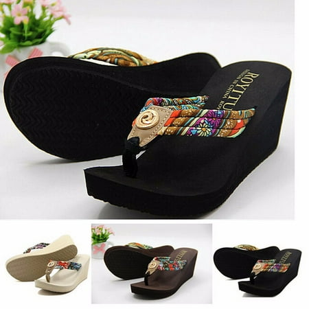 Summer Flip Flop Sandals - Summer Women Wedge Flip Flops Thong Ladies Platform Sandals Beach Slippers