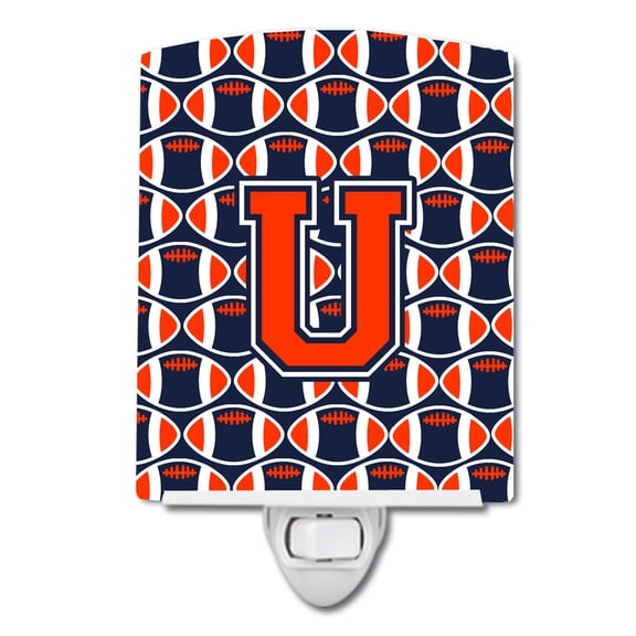 Caroline's Treasures CJ1066-UCNL Letter U Football Orange, Blue and white Ceramic Night Light, 6x4x3", multicolor