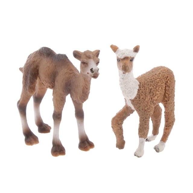 de Acción de Animales de Plástico de 2 Piezas, Modelo de Camello de Alpaca de Imitación en Miniatura, Juguete para perfke Estatua de animal realista