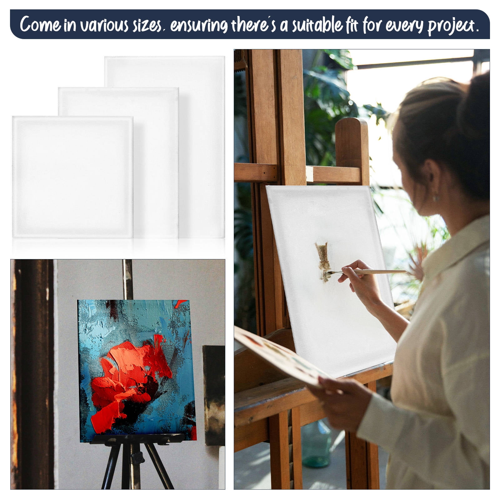 HONMEET 6-Pack White Cotton Canvas Boards for Painting, Square Panels Ideal for Oil and Acrylic Art Techniques