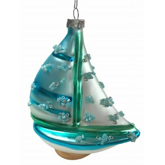 Blown Glass Embellished Sailboat Ornament