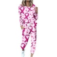 thumbnail image 2 of Cavosen Breast Cancer Lounge Sets for Women 2 Piece Joggers Pink Long Pants Lounge Sets Long Sleeve Round Neck Ribbon Shirts Jogger Sets Awareness Loungewear with Pocket Drawstring, 2 of 5
