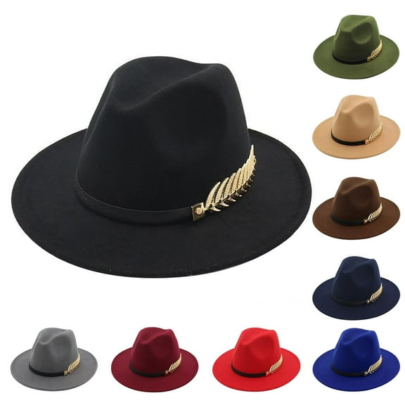 Womens Wide Brim Fedora Hat with Metallic Buckle Accent Colorful Panama Style Sun Hat