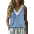 thumbnail image 2 of MYAOYI Women's Daily Casual Wear Tank Top, Lace V Neck Cotton Linen Sleeveless Loose Fit Summer Blouse for Home Errands Weekend Gathering, 2 of 9