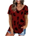 thumbnail image 1 of QLEICOM Women's Tops Summer Leopard Print Raglan Short Sleeve Basic T Shirt Blouses Shirts Tops Wine XL, US Size 12, 1 of 2
