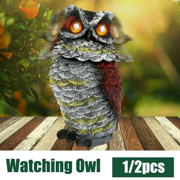 Solar Owl with Flashing Eyes and Rotating Head Realistic Solar Powered Garden Owl Resin Owl Statue Waterproof Solar Owl Decoys to Scare Birds Away for Patio Yard Porch Lawn