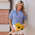 thumbnail image 2 of Gingham Tops for Women Short Puff Sleeve Ruffle V Neck Button Down Shirts for Women Summer Tops Fashion Casual Work Blouse Blue S, 2 of 7