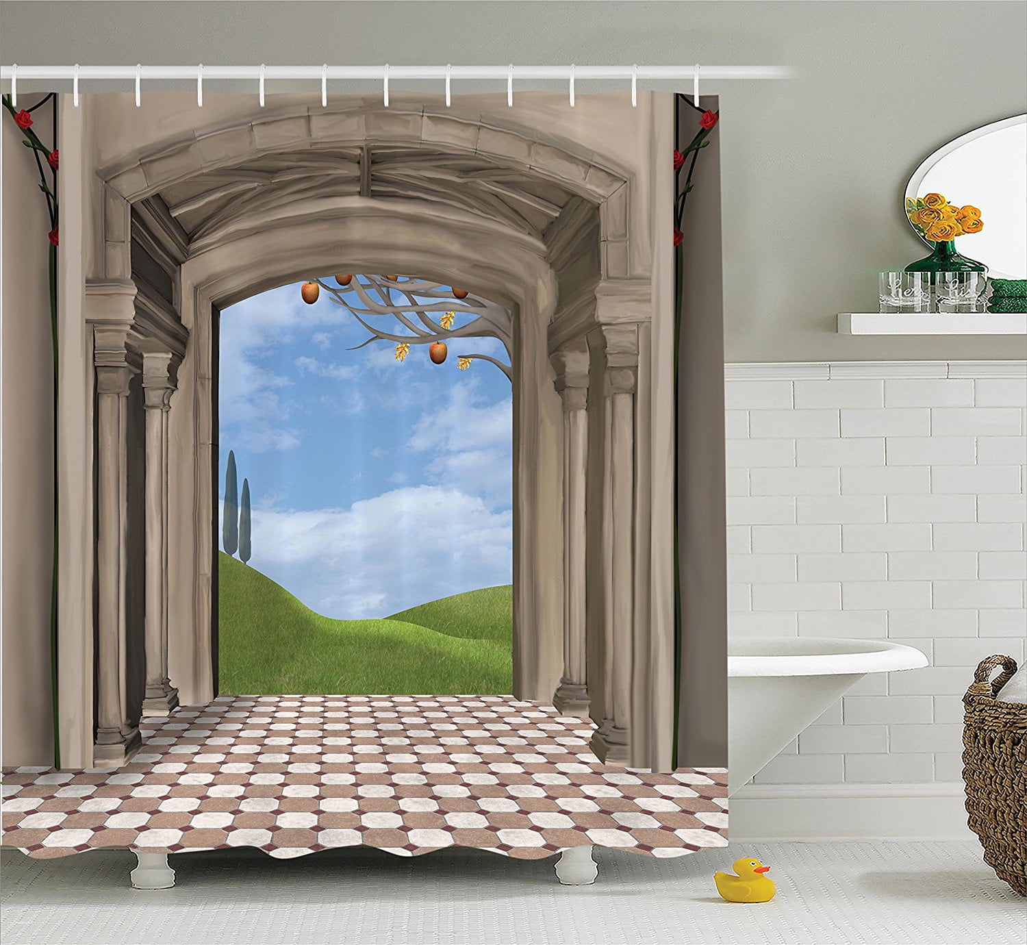 Details about   Flower Shower Curtain Wooden Fence Bathroom Waterproof Mildew Resistance 71'' 
