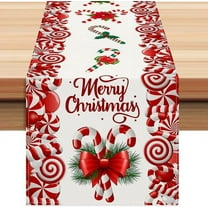 Christmas Linen Red and White Candy Cane Christmas Table Runner 72 Inches Long Seasonal Winter Christmas Xmas Holiday Farmhouse Style Table Decoration (Red)