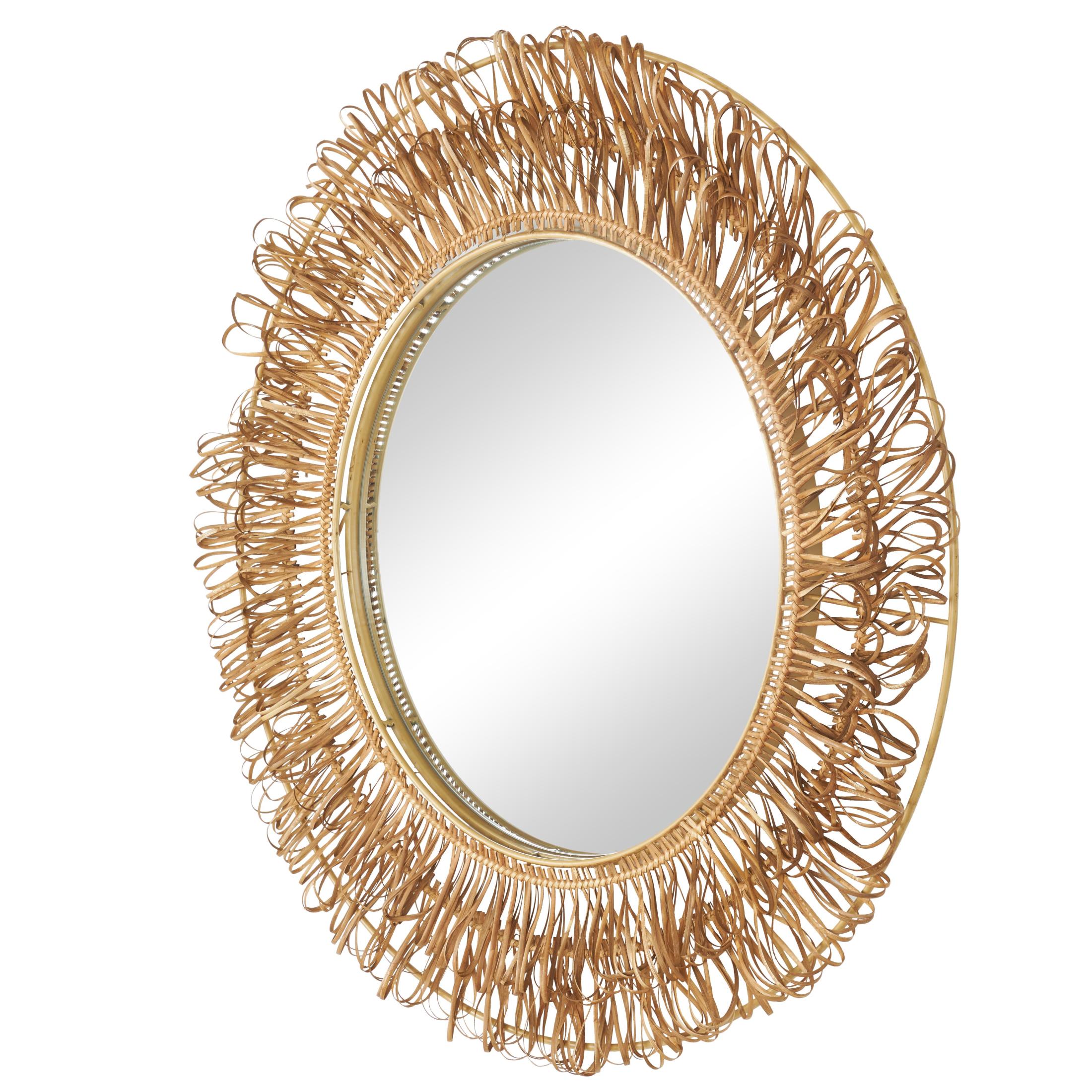 DecMode 31" x 31" Brown Handmade Woven Looped Tribal Wall Mirror