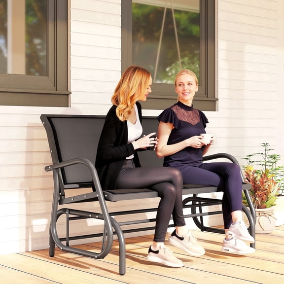 Outsunny 2-Person Outdoor Glider Bench, Patio Double Swing Loveseat with Steel Frame and Mesh Seat, Black