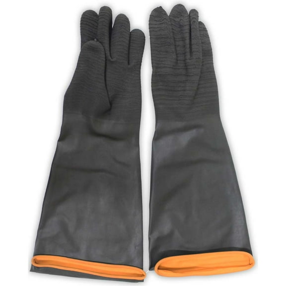 18 Inch Black Natural Rubber Gloves with Crinkle Finish & Rolled Cuff - Extra Large : (Pack of 2) - GL-09918-Z02
