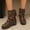 Coffee, variant on Women Riding Ankle Boots Buckle Strap Fold Over Combat Booties Round Toe Chunky Low Heels Pull On Biker Vintage Slouchy Ruched Leather Boot Brown 6.5(38)