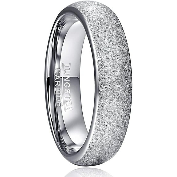 6mm Silver Tungsten Rings for Men Women Dome Wedding Band Promise Ring with Sandblasted Finish Surface Comfort Fit Size 5-12