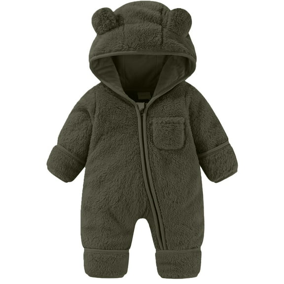 Coerni New Born Fleece Hooded Crawling Suit Cute Baby Bear Shape Jumpsuit Baby Boy Girl Cute Furry Hood Romper Winter Clothes