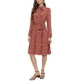 thumbnail image 4 of INSPIRE CHIC Vestido Midi Vintage de Flores con Cinturón y Mangas Largas de Chifón para Mujeres, Cuello con Lazo, XL Rojo y Blanco, 4 of 5