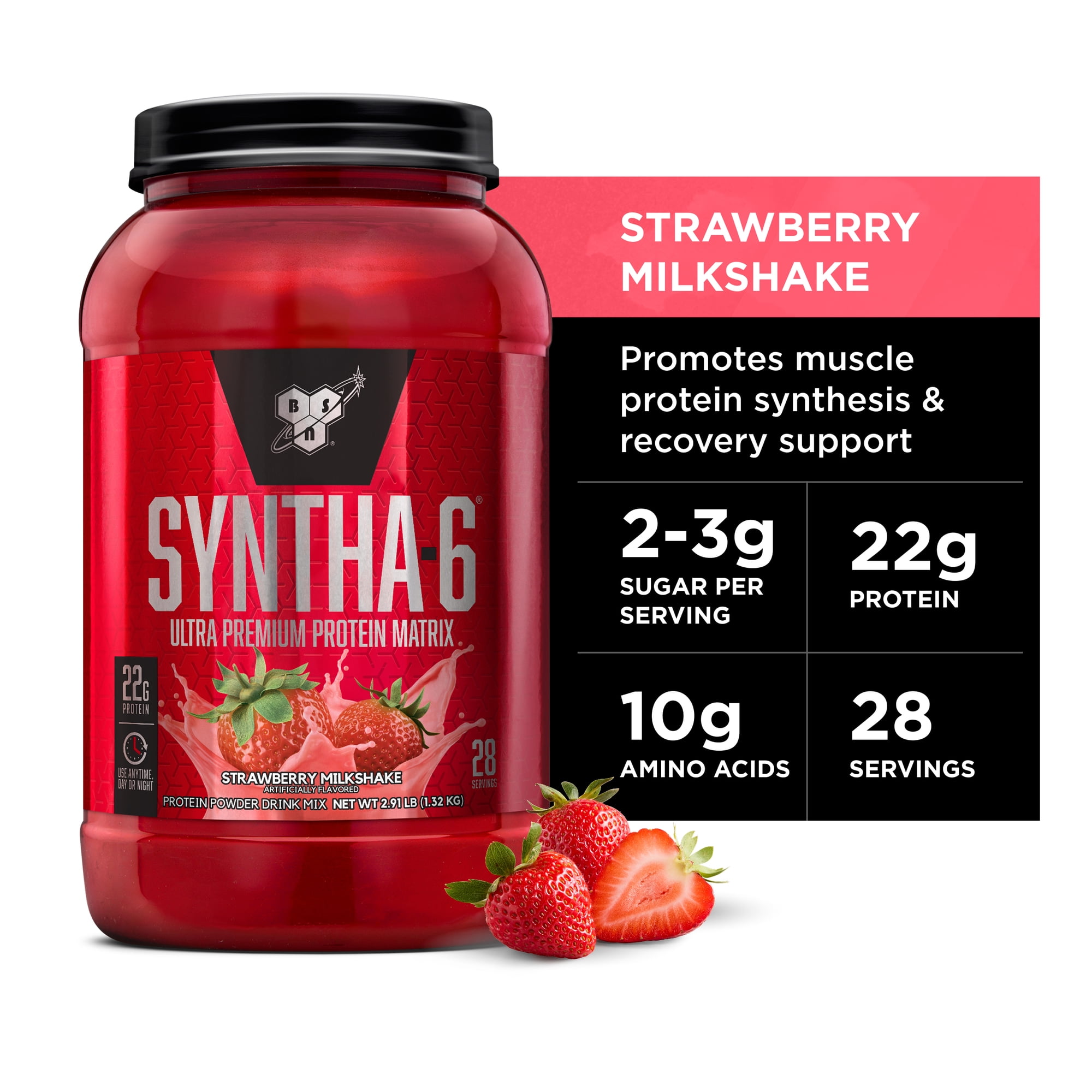 BSN SYNTHA-6 Whey Protein Powder, Strawberry Protein Powder with Micellar Casein, Milk Protein Isolate, Strawberry Milkshake, 28 Servings (Packaging May Vary)