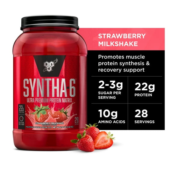 BSN SYNTHA-6 Whey Protein Powder, Strawberry Protein Powder with Micellar Casein, Milk Protein Isolate, Strawberry Milkshake, 28 Servings (Packaging May Vary)