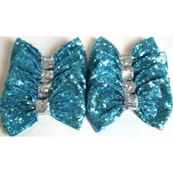 Set of 12 Cinderella Sequin Bows 5 Inches Large Glitter Bows Wholesale Bows, DIY Fabric Hair Bows - No Clips